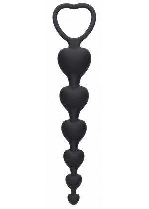Черная анальная елочка Anal Heart Beads - 18,5 см.