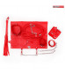 Красный набор БДСМ в сумке: маска, ошейник с поводком, наручники, оковы, плеть