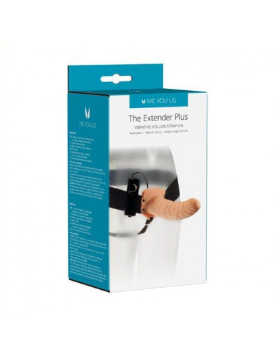 Телесный полый вибрострапон The Extender Plus Vibrating Hollow Strap On - 20,5 см.