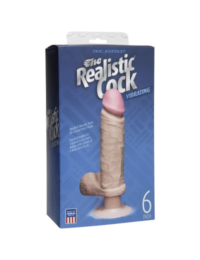Вибромассажер-реалистик телесного цвета на присоске The Realistic Cock Vibrating 6” - 21,6 см.