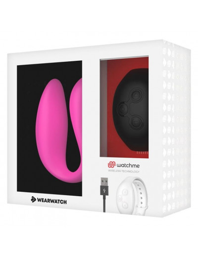 Розовый вибратор для пар с черным пультом-часами Weatwatch Dual Pleasure Vibe