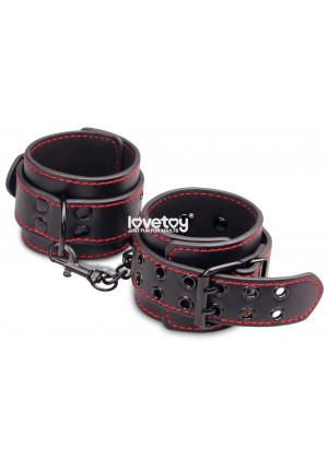 Черные наручники Bondage Fetish Pleasure Handcuffs с контрастной строчкой