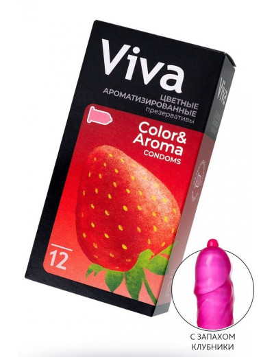 Цветные презервативы VIVA Color Aroma с ароматом клубники - 12 шт.