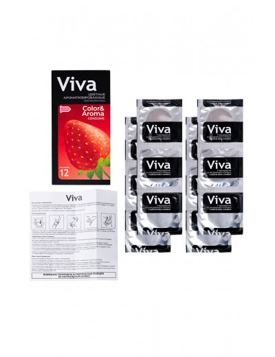 Цветные презервативы VIVA Color Aroma с ароматом клубники - 12 шт.