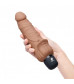 Кофейный вибратор-реалистик с клиторальными лепестками 7  Realistic Vibrator - 21,5 см.