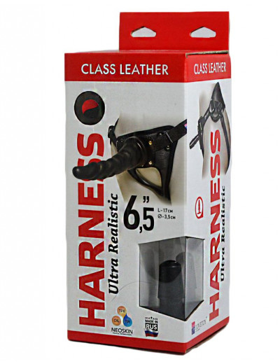 Насадка-фаллоимитатор на кожаных трусиках Harness Ultra Realistic 6,5  - 18,5 см.