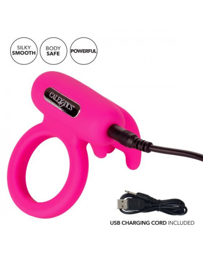 Розовое перезаряжаемое кольцо Silicone Rechargeable Triple Clit Flicker