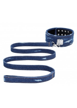 Синий джинсовый ошейник With Leash Roughend Denim Style