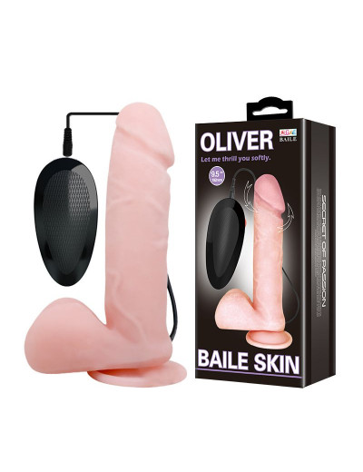 Телесный вибратор-ротатор с присоской Oliver - 19,5 см.
