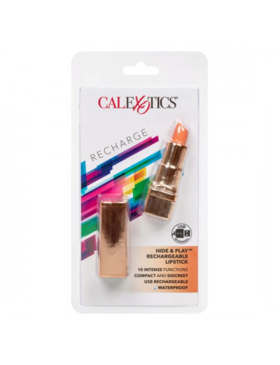 Золотистый вибратор-помада с оранжевым мягким кончиком Hide   Play Rechargeable Lipstick