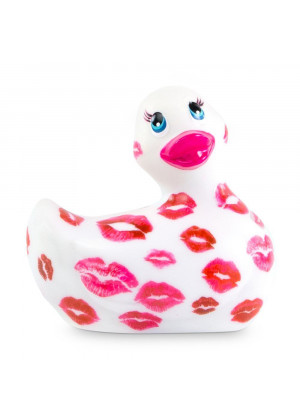 Белый вибратор-уточка I Rub My Duckie 2.0 Romance с розовым принтом