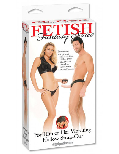 Полый страпон унисекс телесного цвета с вибрацией For Him or Her Vibrating Hollow Strap-On - 15 см.