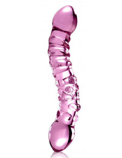 Розовый стеклянный двухголовый стимулятор Icicles №55 - 19,5 см.