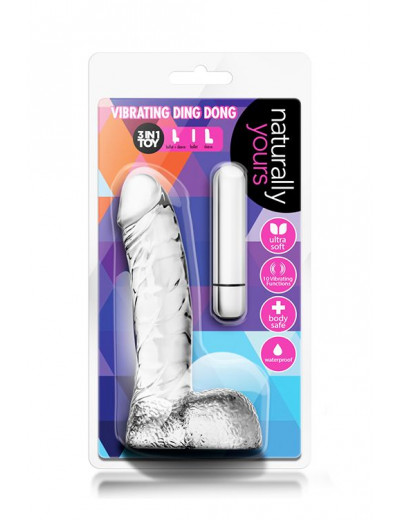 Прозрачный вибратор-реалистик Vibrating Ding Dong - 16,5 см.