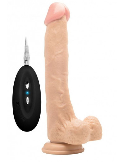 Телесный вибратор-реалистик Vibrating Realistic Cock 10  With Scrotum - 27 см.