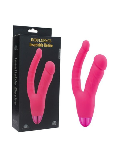 Розовый двойной вибратор INDULGENCE Rechargeable Insatiable Desire - 21 см.