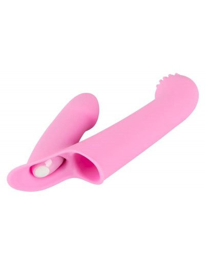 Нежно-розовая двойная вибронасадка на палец Vibrating Finger Extension - 17 см.