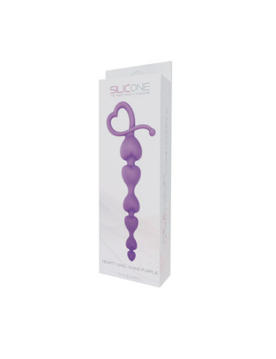 Фиолетовая анальная цепочка с звеньями-сердечками HEARTY ANAL WAND SILICONE - 18 см.