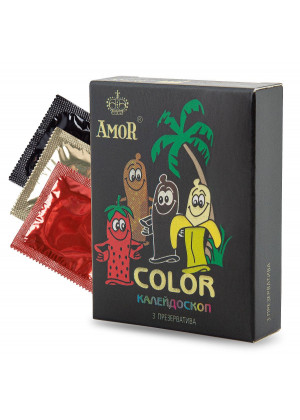 Цветные ароматизированные презервативы AMOR Color  Яркая линия  - 3 шт.