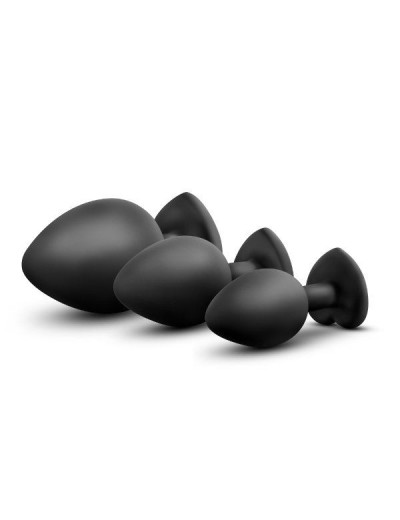 Набор из 3 черных анальных пробок с радужным кристаллом Bling Plugs Training Kit