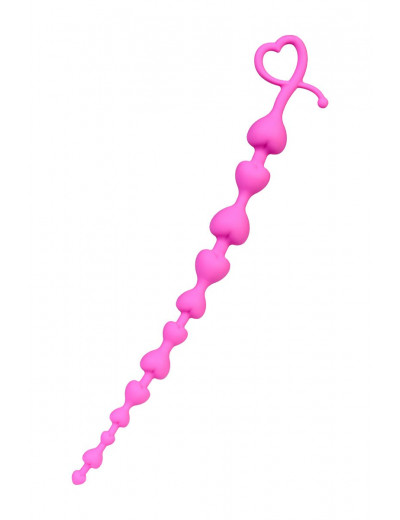 Розовая силиконовая анальная цепочка Long Sweety - 34 см.