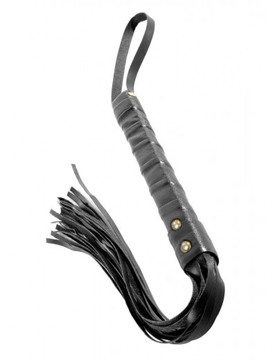 Чёрная кожаная плетка Cat-O-Nine Tails - 46,4 см.