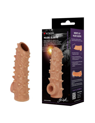 Телесная насадка с шипами и открытой головкой Nude Sleeve M - 12 см.