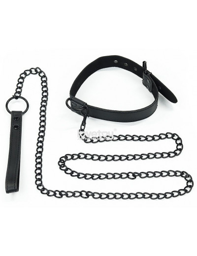 Черный ошейник Bondage Fetish Black Matt Collar With Leash с цепочкой-поводком
