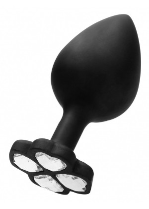 Черная анальная пробка с прозрачным кристаллом-клевером Regular Lucky Diamond Butt Plug - 7 см.