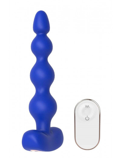 Синяя анальная виброелочка с пультом ДУ Remote Anal Bead - 18 см.