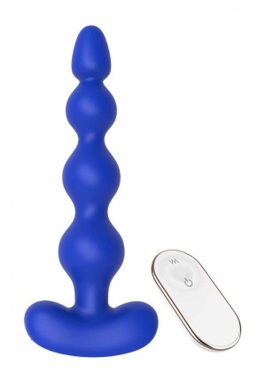 Синяя анальная виброелочка с пультом ДУ Remote Anal Bead - 18 см.