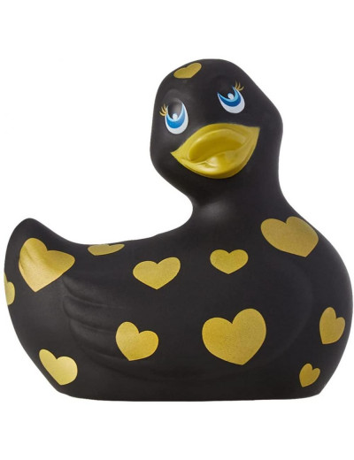 Черный вибратор-уточка I Rub My Duckie 2.0 Romance с золотистым принтом