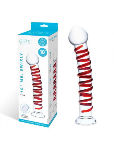 Прозрачный стимулятор с красной спиралью 10  Mr. Swirly Dildo - 25,4 см.
