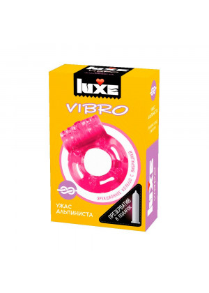 Розовое эрекционное виброкольцо Luxe VIBRO  Ужас Альпиниста  + презерватив