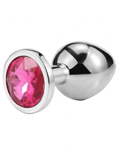 Серебристая анальная пробка iWonder c нежно-розовым кристаллом - 7,2 см.