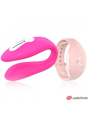 Розовый вибратор для пар с нежно-розовым пультом-часами Weatwatch Dual Pleasure Vibe