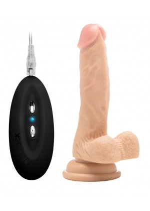 Телесный вибратор-реалистик Vibrating Realistic Cock 7  With Scrotum - 18 см.