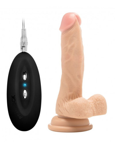 Телесный вибратор-реалистик Vibrating Realistic Cock 7  With Scrotum - 18 см.