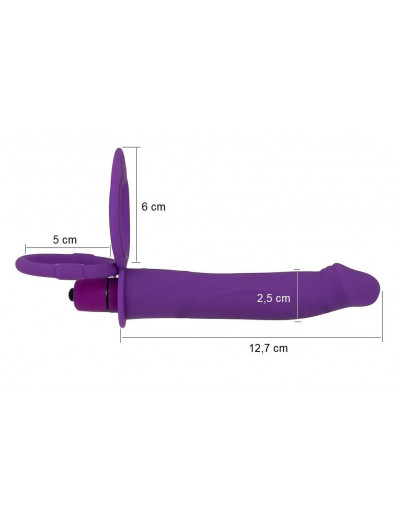 Фиолетовая вибронасадка для двойного проникновения с 2 эрекционными кольцами - 12,7 см.