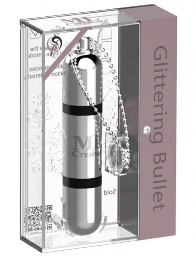 Серебристый мини-вибратор на цепочке Glittering Bullet - 9 см.
