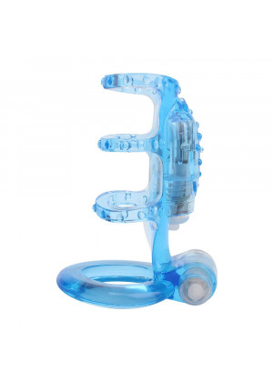 Голубая насадка-клетка с вибрацией Dual Vibrating Cock Cage - 8 см.