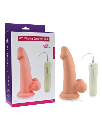 Телесный вибратор Vibrating Dong with Balls - 14 см.