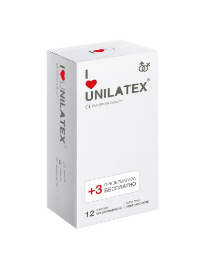 Ультратонкие презервативы Unilatex Ultra Thin - 12 шт. + 3 шт. в подарок