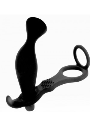 Черное эрекционное кольцо с анальным вибростимулятором Cockring and Anal Pleasure
