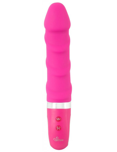 Розовый вибратор с рёбрышками и подогревом Warming Soft Vibrator - 22,8 см.