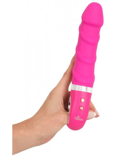 Розовый вибратор с рёбрышками и подогревом Warming Soft Vibrator - 22,8 см.