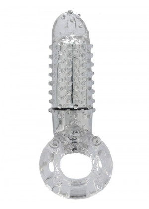 Прозрачное эрекционное кольцо с вибрацией и пальчиком OYEAH CLEAR