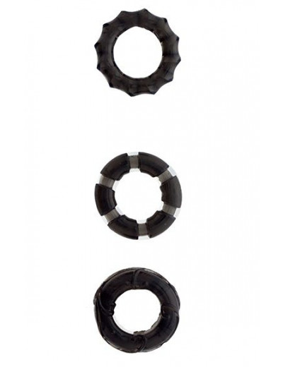 Набор из 3 чёрных эрекционных колец MENZSTUFF STRETCHY COCK RINGS