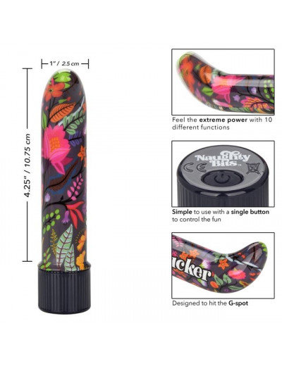 Черный мини-вибратор с цветочным принтом Lil Fucker Mini G-Spot Vibrator - 12,75 см.