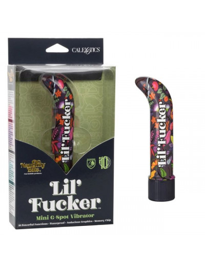 Черный мини-вибратор с цветочным принтом Lil Fucker Mini G-Spot Vibrator - 12,75 см.